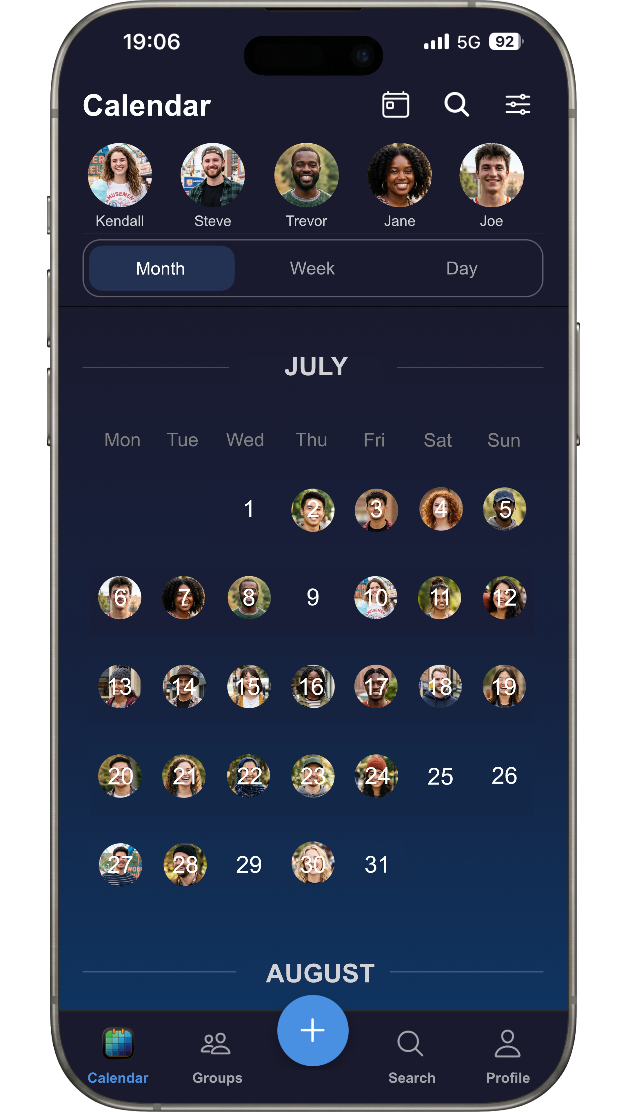 Monatsansicht der CALEFY App