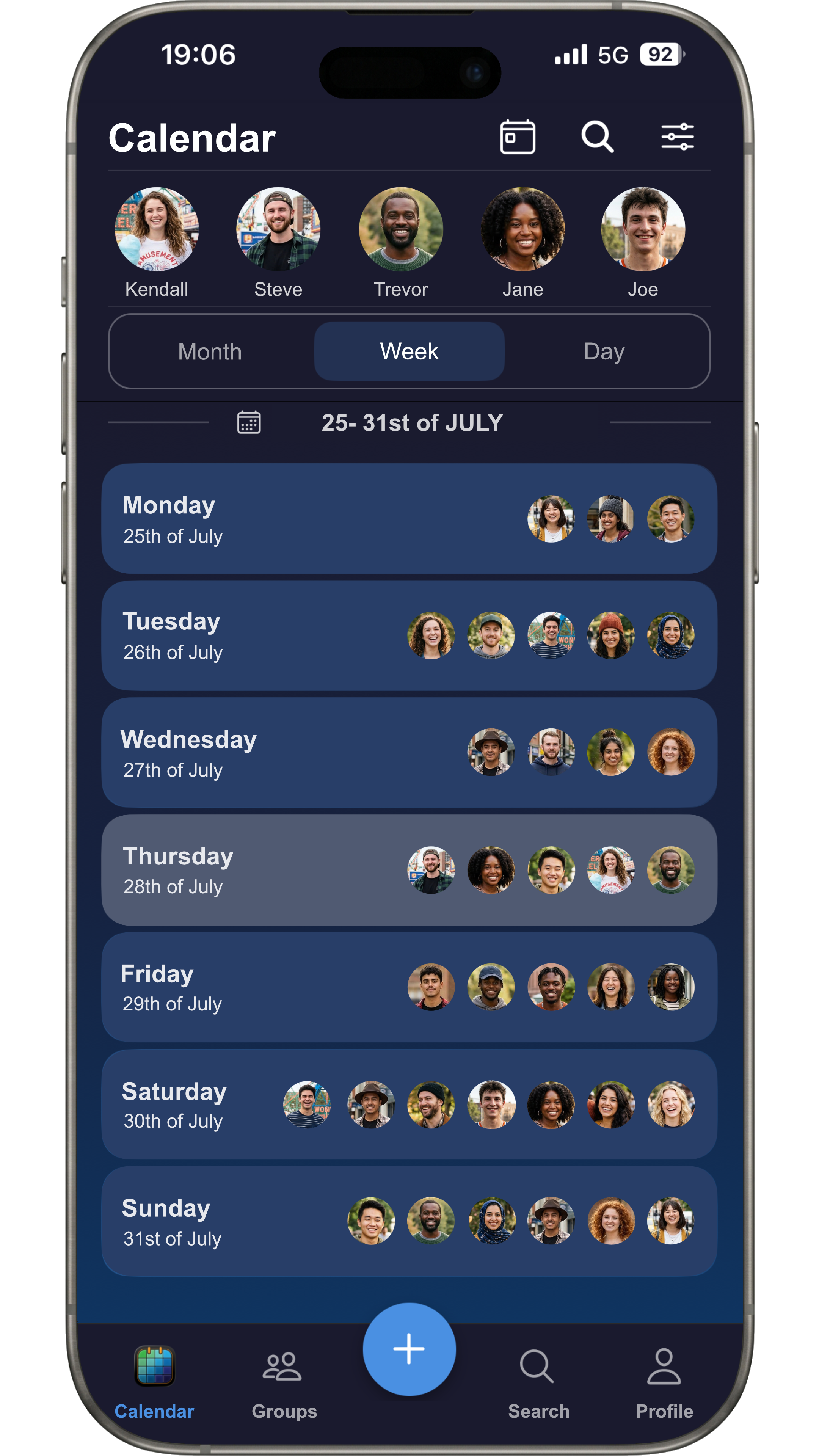 Wochenansicht der CALEFY App