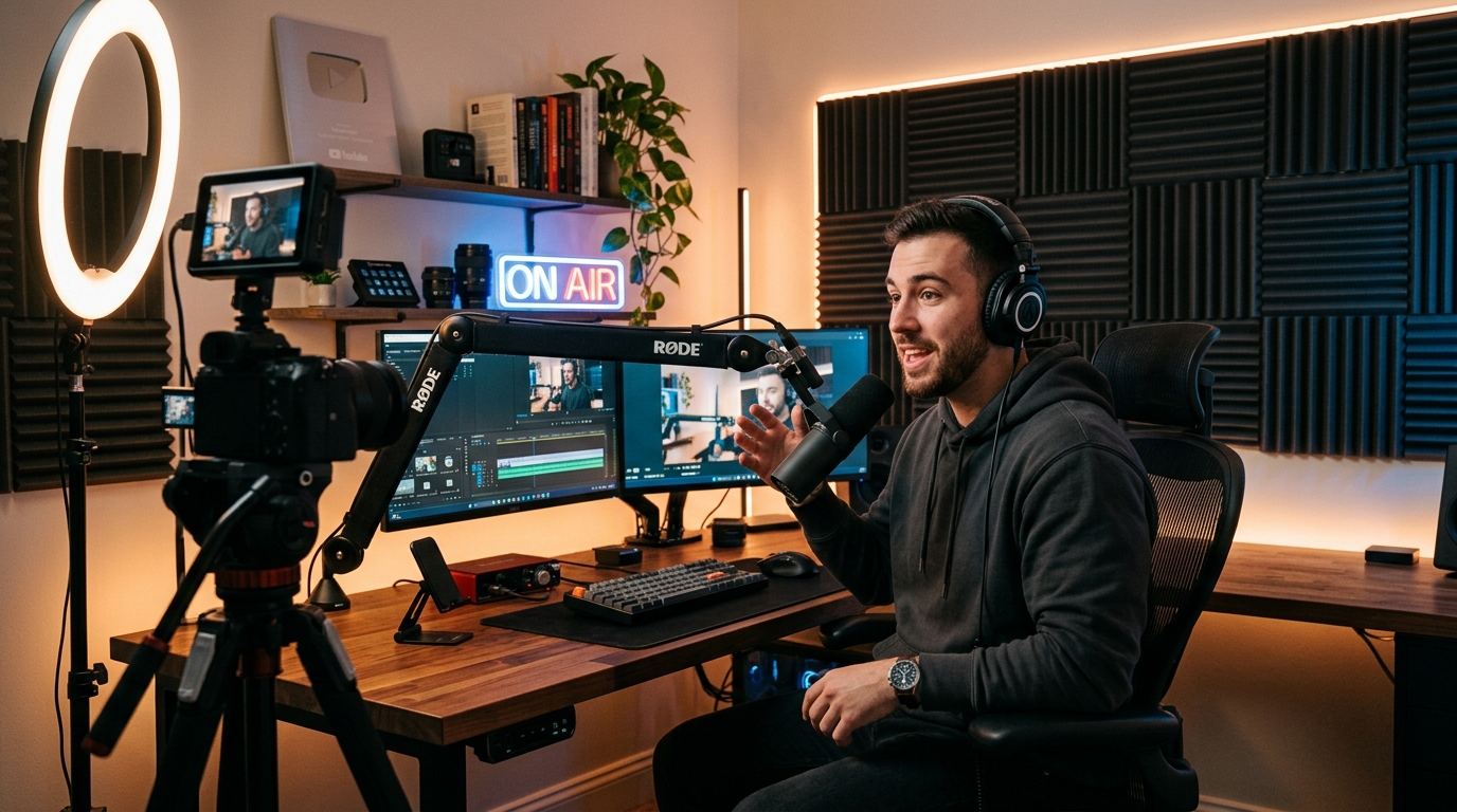Content Creator beim Filmen mit einer Kamera